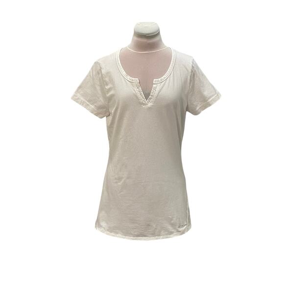 Woolrich Tops - WOOLRICH Seasalt White Eyelet trim Split Neck Top MEDIUM 100% Cotton Base Staple